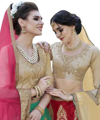 Red Embroidered Net Semi Stitched Lehenga With Duaptta 2