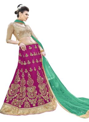 Pink Embroidered Net Semi Stitched Lehenga With Duaptta 1