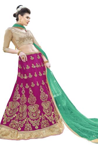 Pink Embroidered Net Semi Stitched Lehenga With Duaptta