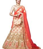 Beige Embroidered Satin Semi Stitched Lehenga With Duaptta