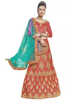 Pink Embroidered Silk Semi Stitched Lehenga With Duaptta
