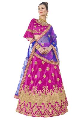 Pink Embroidered Art Silk Semi Stitched Lehenga With Duaptta 1