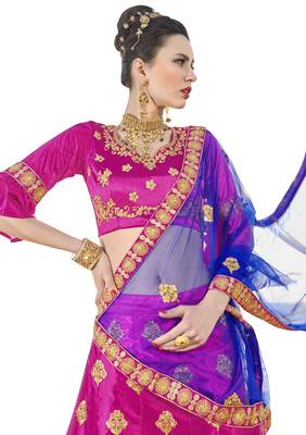 Pink Embroidered Art Silk Semi Stitched Lehenga With Duaptta 2