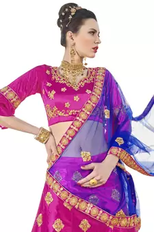 Pink Embroidered Art Silk Semi Stitched Lehenga With Duaptta