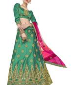 Green Embroidered Art Silk Semi Stitched Lehenga With Duaptta