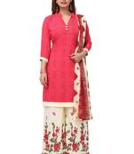 Pink Floral Print Synthetic Salwar With Dupatta
