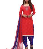 Red Floral Print Synthetic Salwar With Dupatta