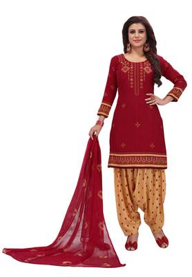 Maroon Floral Print Synthetic Salwar With Dupatta 1