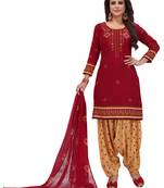 Maroon Floral Print Synthetic Salwar With Dupatta