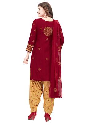 Maroon Floral Print Synthetic Salwar With Dupatta 2