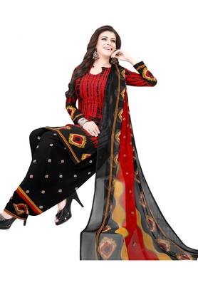 Red Self Design Synthetic Salwar With Dupatta 1