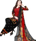 Red Self Design Synthetic Salwar With Dupatta
