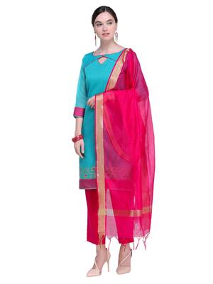 Inddus Pink Cotton Solid Dupatta 1