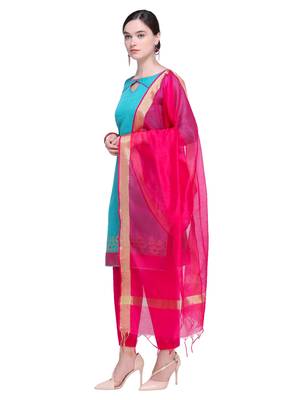 Inddus Pink Cotton Solid Dupatta 2