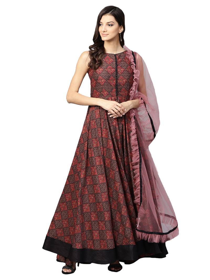 Inddus Pink Net Solid Dupatta