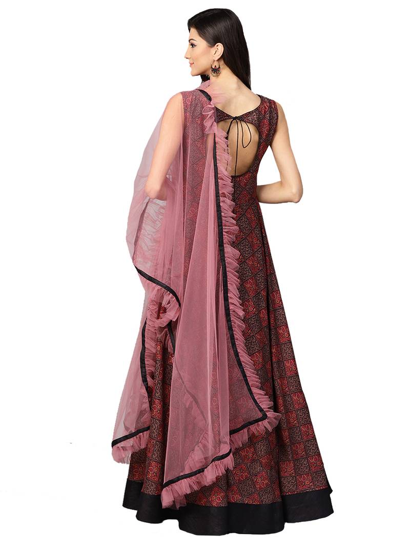 Inddus Pink Net Solid Dupatta