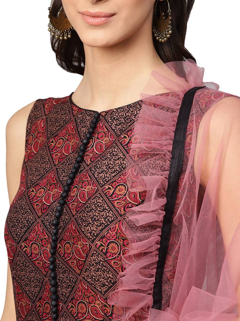 Inddus Pink Net Solid Dupatta