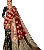 Black plain art silk saree with blouse