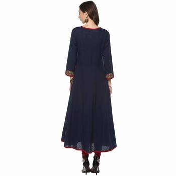 Neavy Blue Colour Cotton Kurti With Latkan And Printed Cut 2