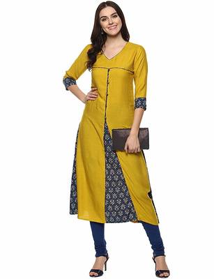 Mustard Colour Rayon Kurti With Front Slit 1