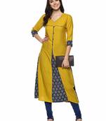 Mustard Colour Rayon Kurti With Front Slit