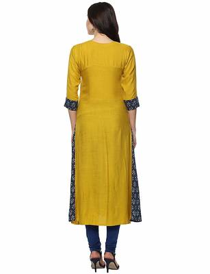 Mustard Colour Rayon Kurti With Front Slit 2