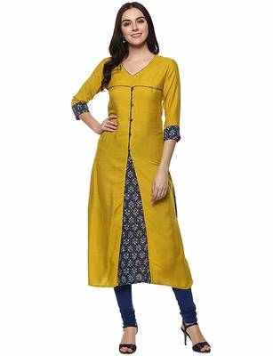 Mustard Colour Rayon Kurti With Front Slit 4