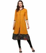 Mustard Colour Cotton Kurti With Button Down Patern