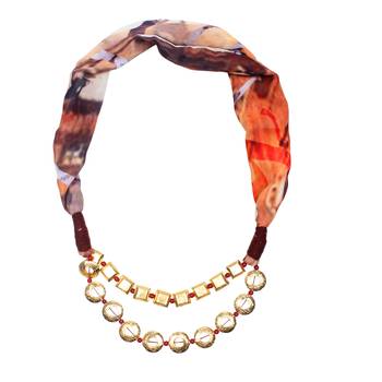 Caressa By Zenitex Georgette Digital Printed Golden Coil Print Alloy Double Chain Fashion Accessory 2