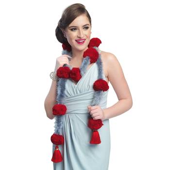 Caressa By Zenitex Grey Woollen Red Pom-Pom With Tasselled And Fur Tasselled Fantasy Wear 1