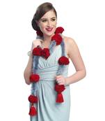 Caressa By Zenitex Grey Woollen Red Pom-Pom With Tasselled And Fur Tasselled Fantasy Wear
