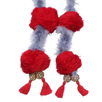 Caressa By Zenitex Grey Woollen Red Pom-Pom With Tasselled And Fur Tasselled Fantasy Wear 3