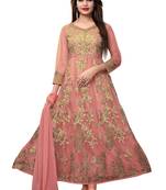 Light peach embroidered net semi stitched salwar with dupatta