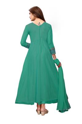 Turquoise embroidered net semi stitched salwar with dupatta 4