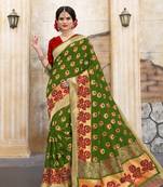 Mehendi woven silk blend saree with blouse