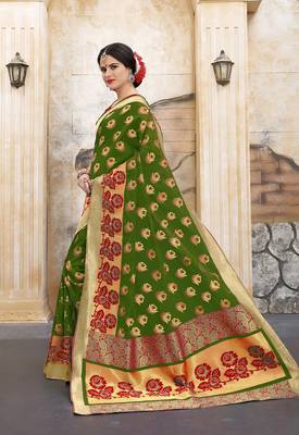 Mehendi woven silk blend saree with blouse 3