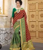 Red woven silk blend saree with blouse