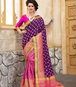 Navy blue woven silk blend saree with blouse