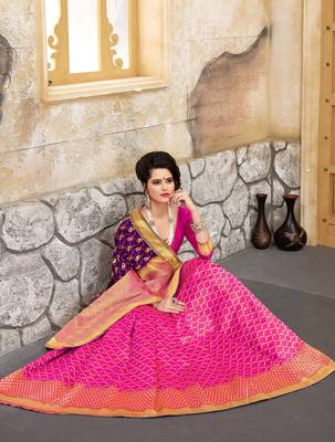 Navy blue woven silk blend saree with blouse 5