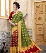 Mehendi woven silk blend saree with blouse