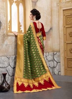 Mehendi woven silk blend saree with blouse 2