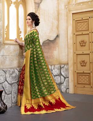 Mehendi woven silk blend saree with blouse 3