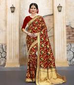 Red woven silk blend saree with blouse
