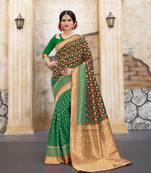 Red woven silk blend saree with blouse