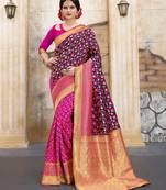 Navy blue woven silk blend saree with blouse