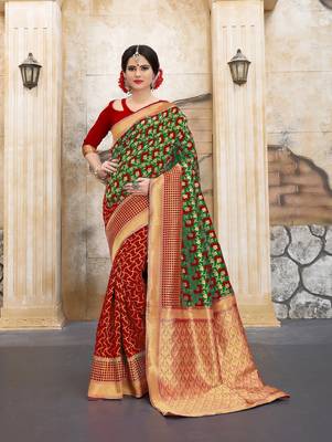 Mehendi woven silk blend saree with blouse 1