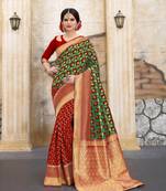 Mehendi woven silk blend saree with blouse