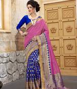 Pink woven silk blend saree with blouse