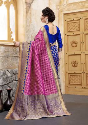 Pink woven silk blend saree with blouse 2