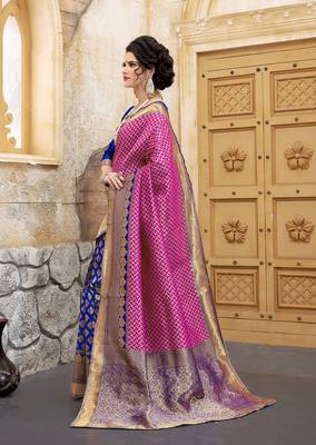 Pink woven silk blend saree with blouse 3